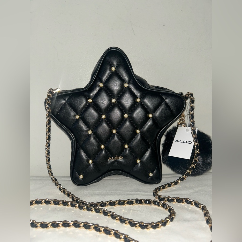 NEW! NWT ALDO Star Studded Crossbody Bag Black/Gold - Picture 2 of 6